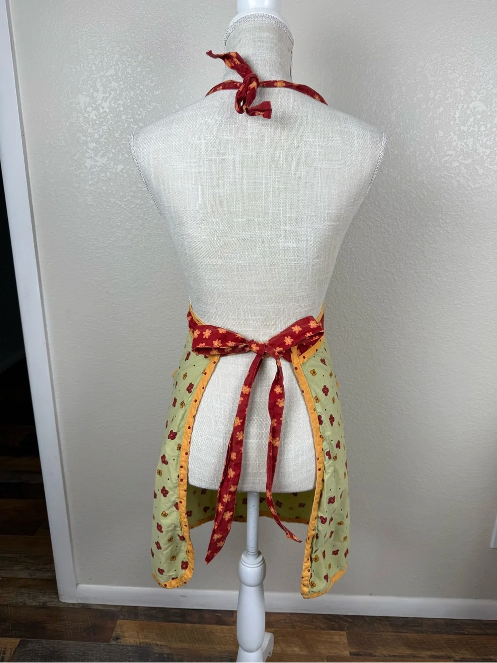 Yellow Floral Apron Dress with Red Accents